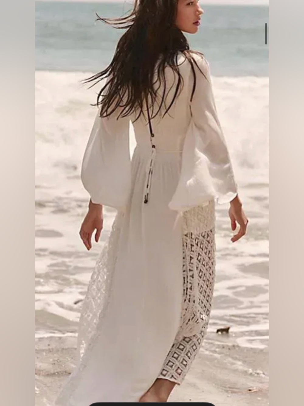 Free People Hazel Ivory Lace Panel Lantern Sleeve Maxi Dress M - Picture 2 of 8